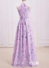 Sherry | A Line Lavender Floral Print Chiffon Maxi Bridesmaid Dress - Price #price_variant_lowest# - Lavender Floral - PromDressClub